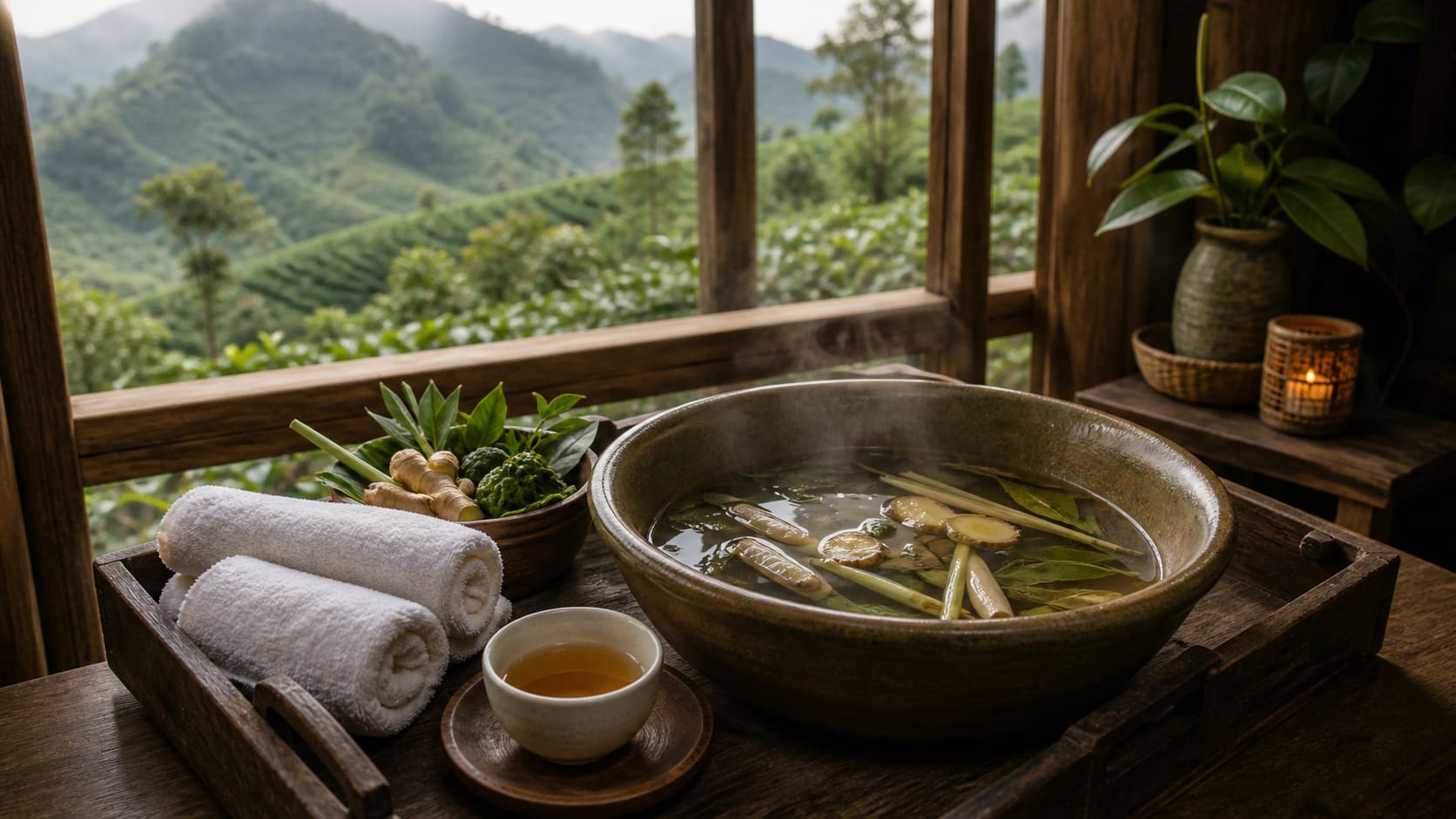 Không gian ngâm chân thảo mộc tại nông trại chè Mộc Châu